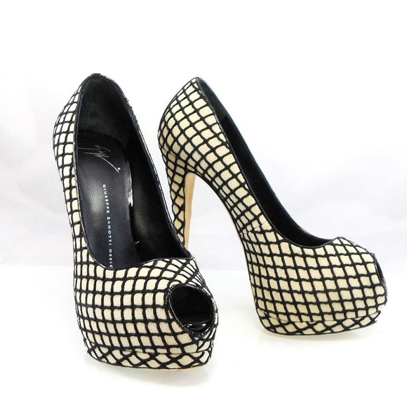 NIB$775 Giuseppe Zanotti Sharon Checked Platform Peep Toe Pump Heels 39 8 8.5 - Picture 4 of 16